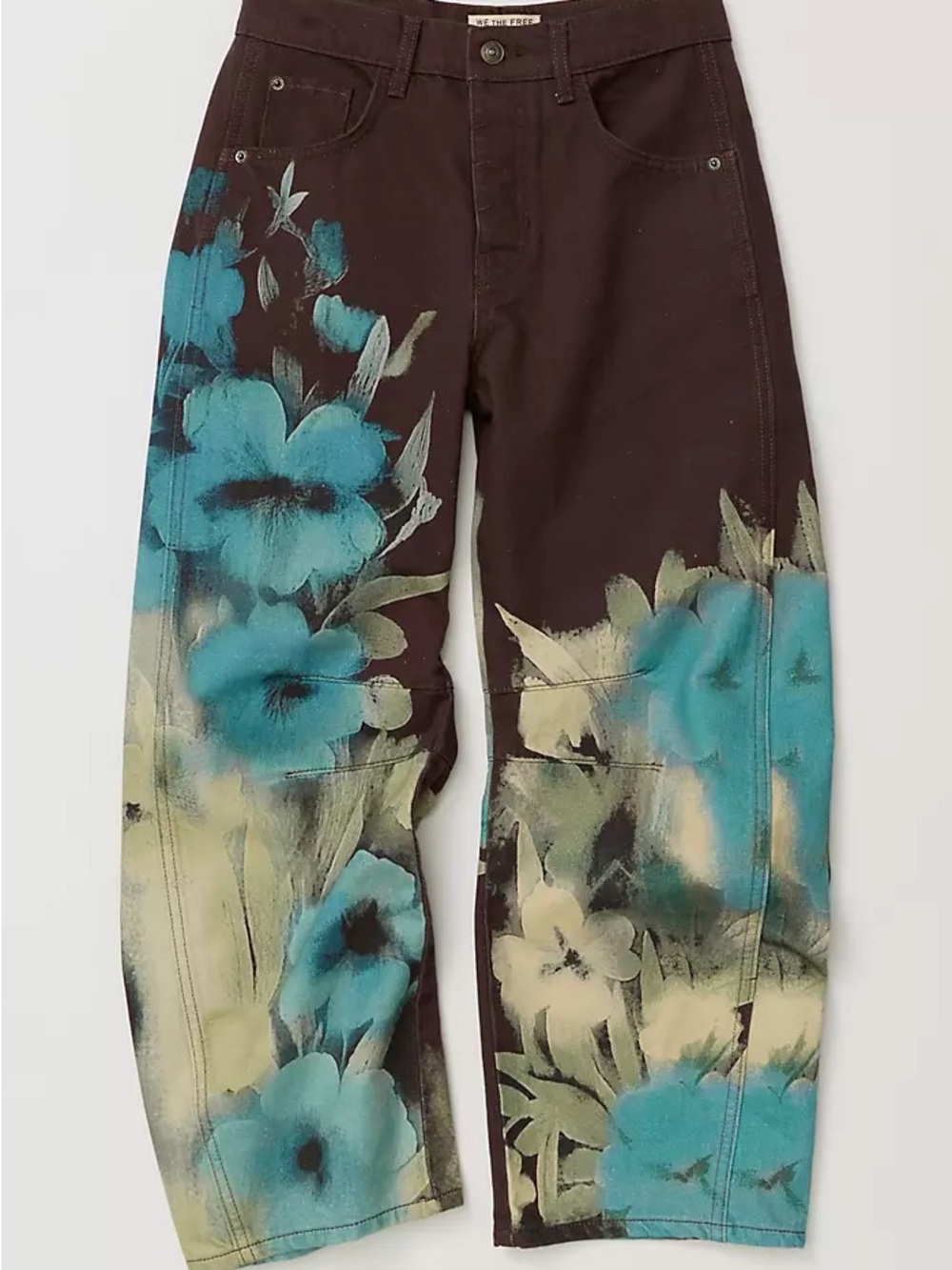 Free People Brown Jeans with Teal Floral Print - Picture 1 of 3
